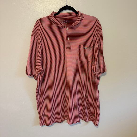 Vineyard Vines Men's 100% Pima Cotton Pink Black Striped Short Sleeve Polo XXL - Picture 1 of 6